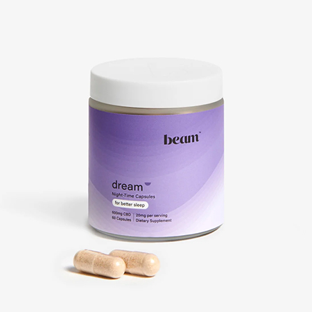 Beam CBD’s Dream Capsules in white background