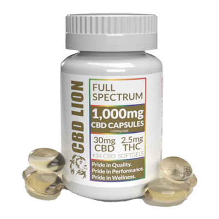 CBD Lion CBD Capsules in white back ground