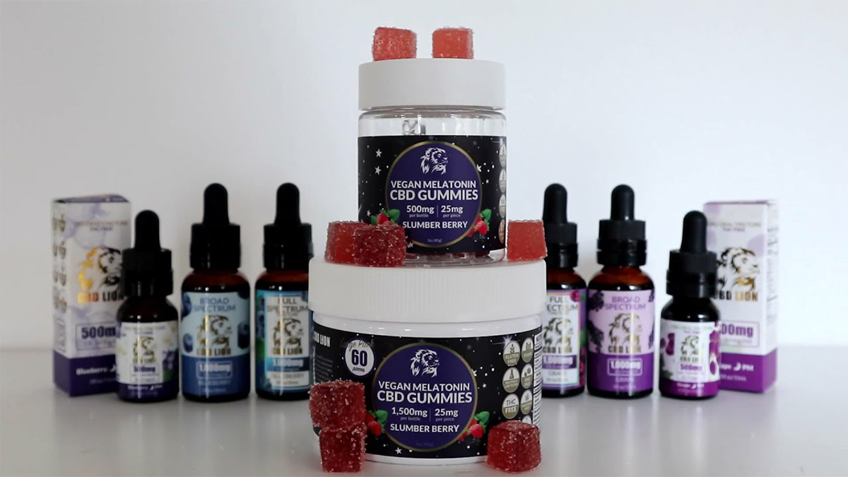 Different CBD Lion products in white back ground