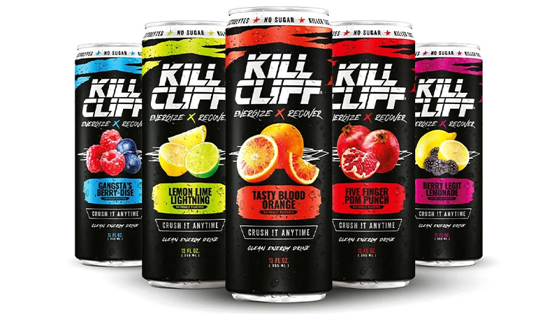 Image of all flavors of Kill Cliff Energize - Recover Drink in white back ground
